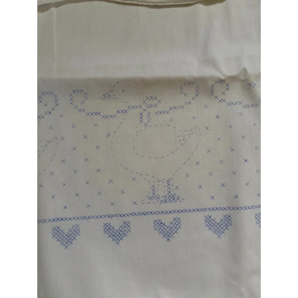 Vintage Stamped Cross Stitch Pillowcase Set of 6 Floral Geese Butterfly Lace